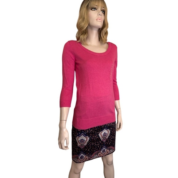GAP Pullover Sweater Soft Cotton Rayon Blend Rose Fuchsia Bracelet Length Sleeve - Picture 2 of 14